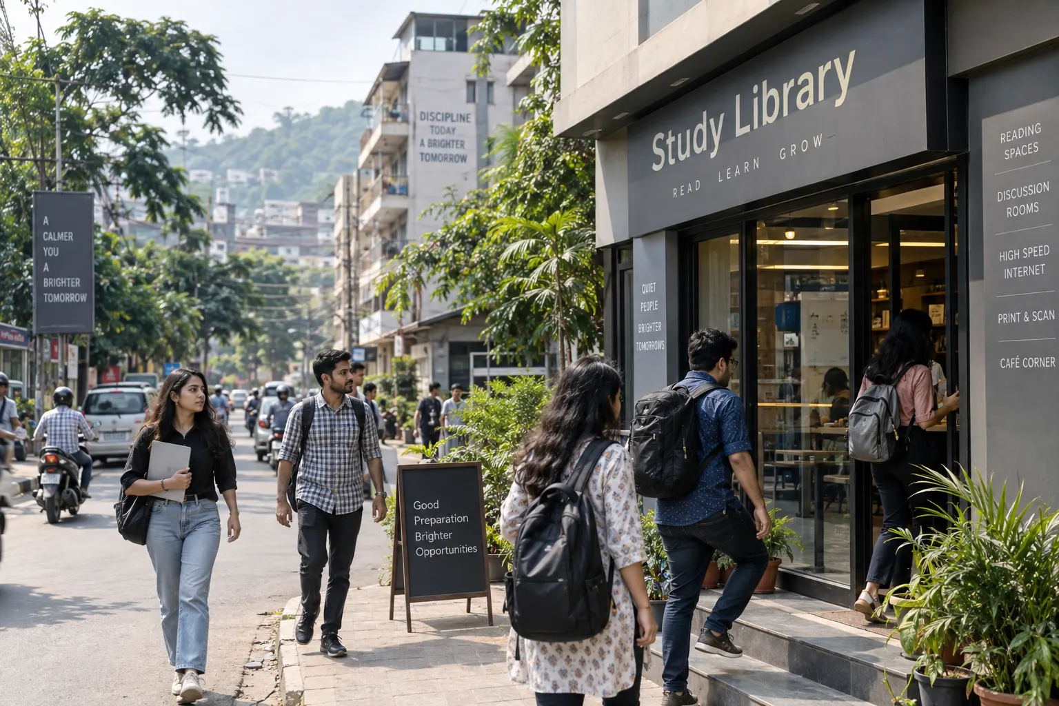Young adult competitive exam aspirants near a paid study library in Guwahati