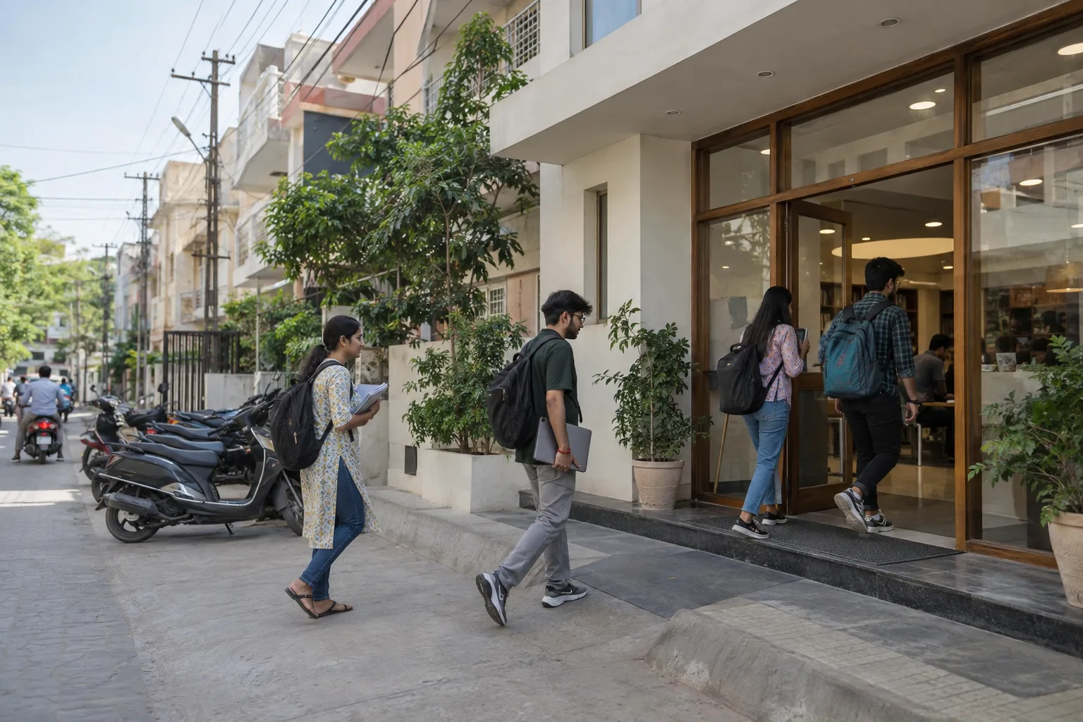 Young adult competitive exam aspirants near a paid study library in Jodhpur