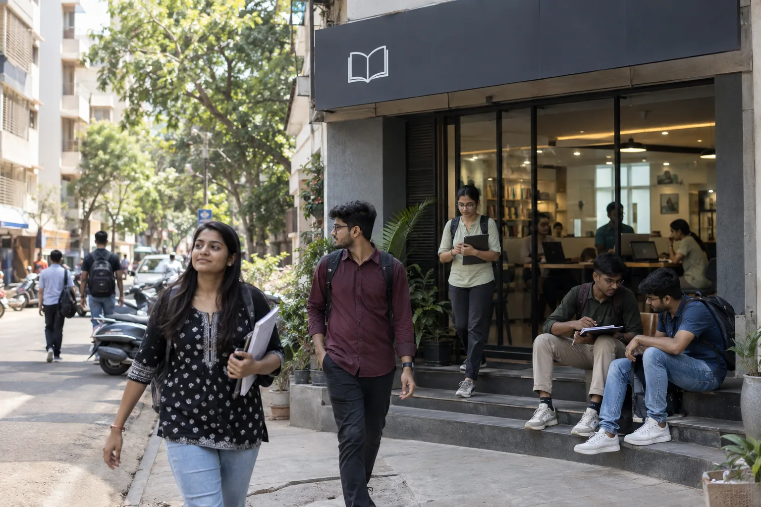 Young adult students and competitive exam aspirants near an abhyasika in Pune