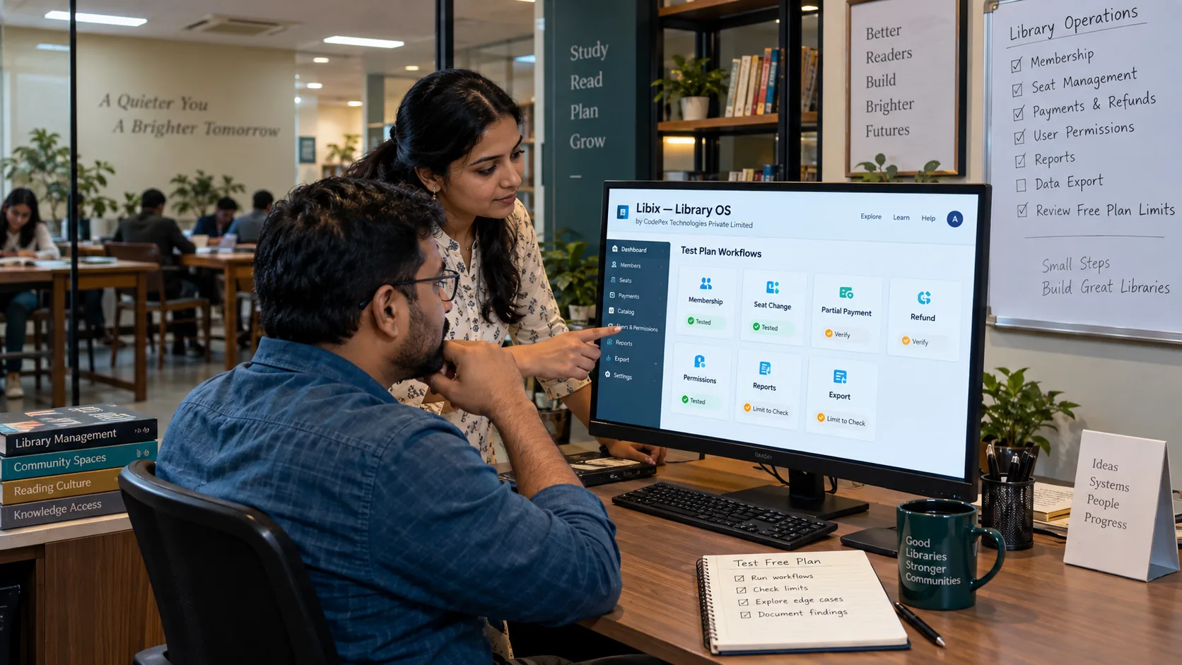 Indian study library owner testing software workflows and plan limitations before adoption