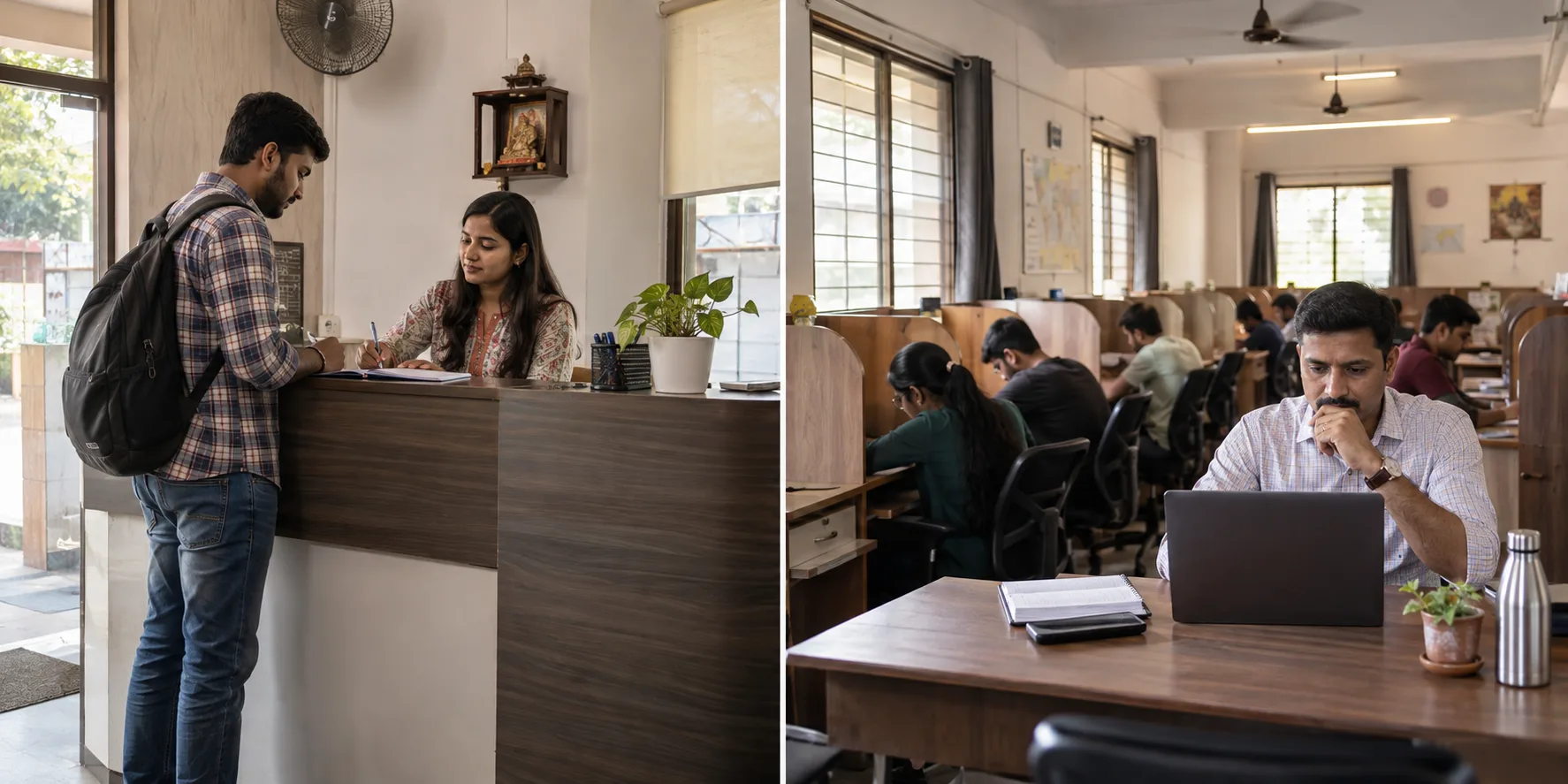 Two ordinary Indian study-library locations with local reception and owner review context