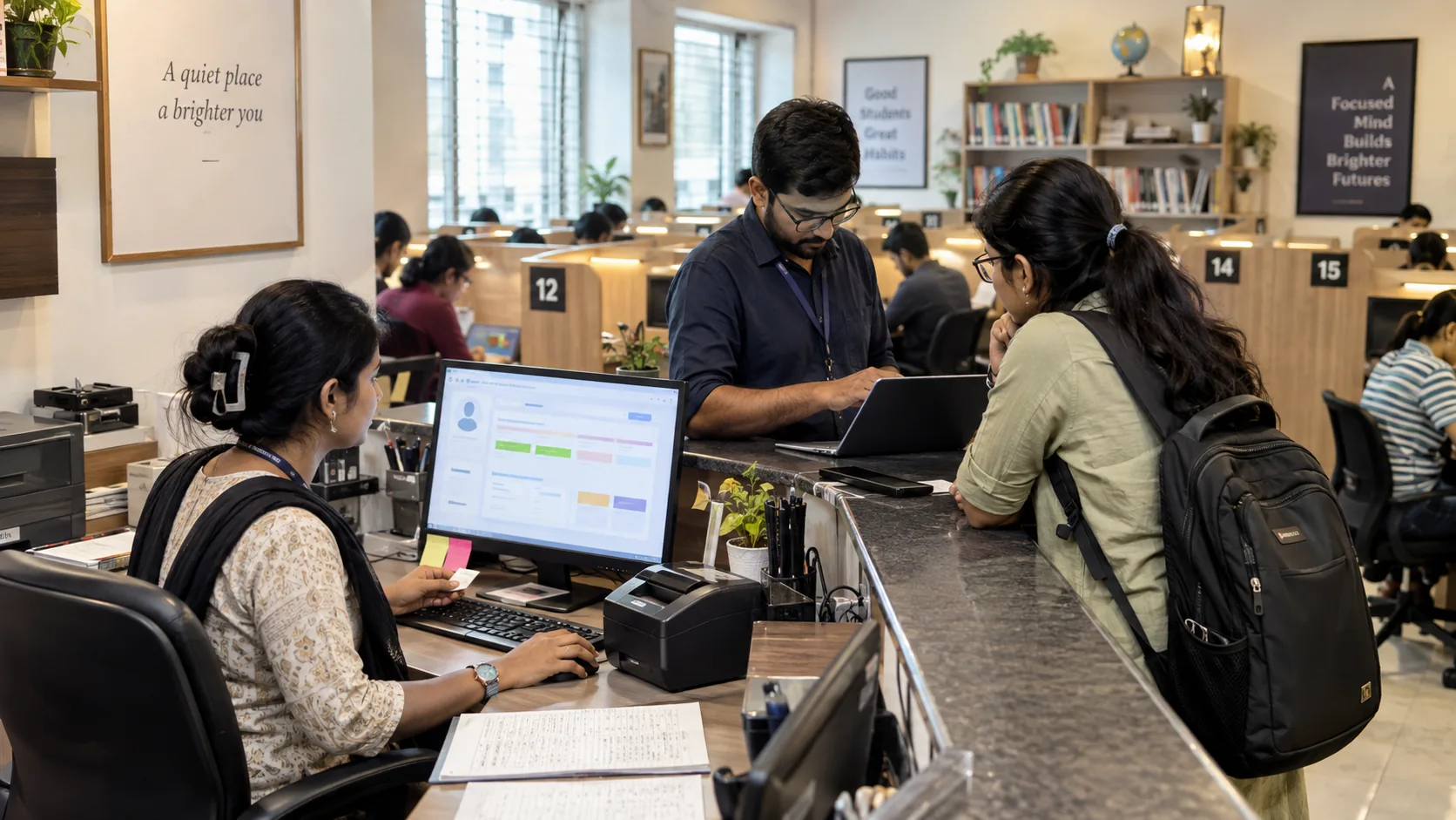 Study library staff testing connected membership, payment, seat allocation, attendance and renewal workflows