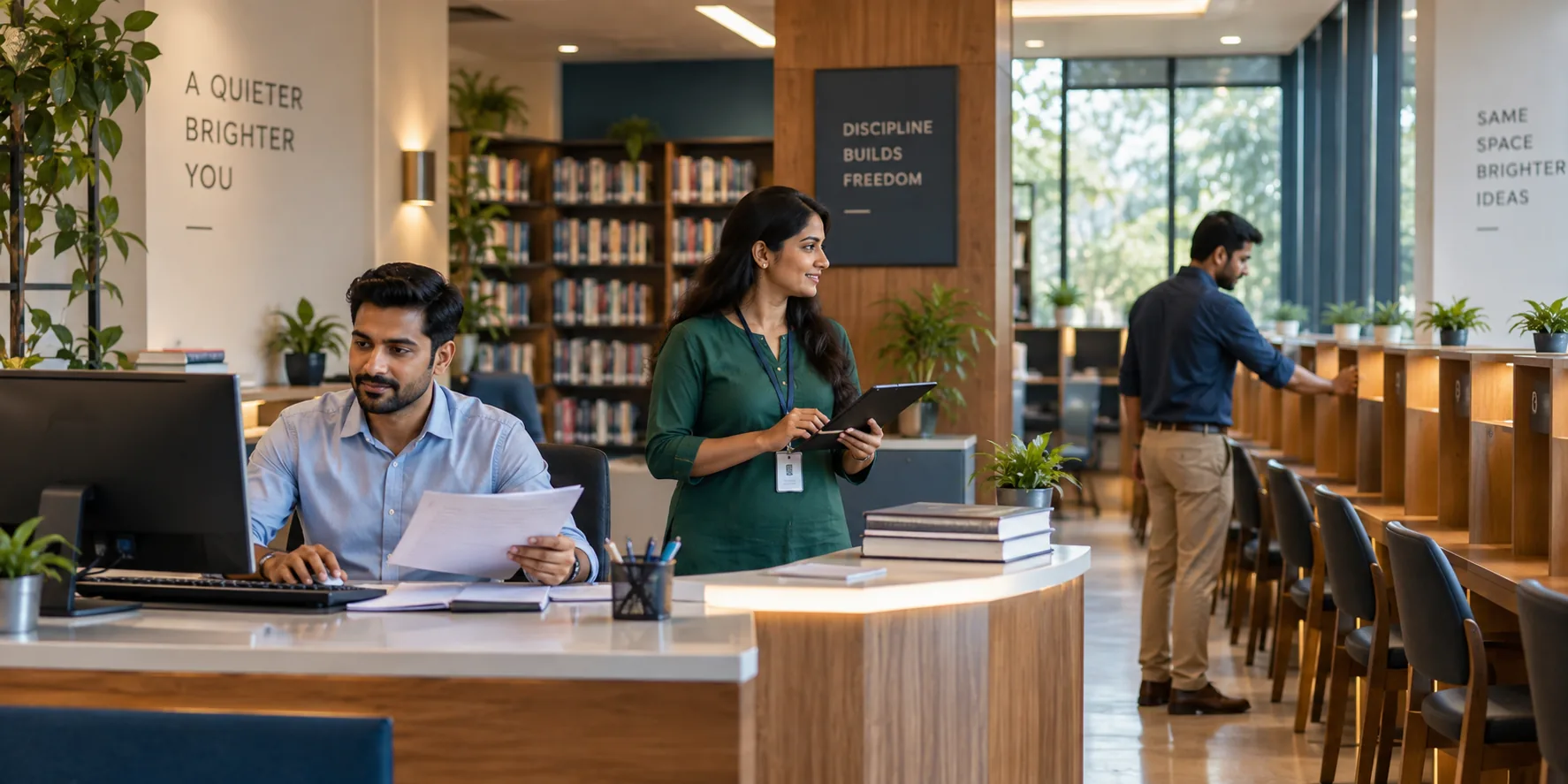 Study library owner and staff handling different responsibilities