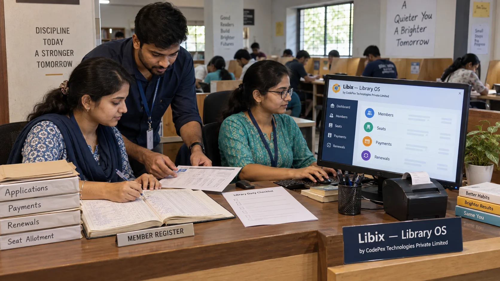 Study library staff transitioning from manual registers to structured Libix operations