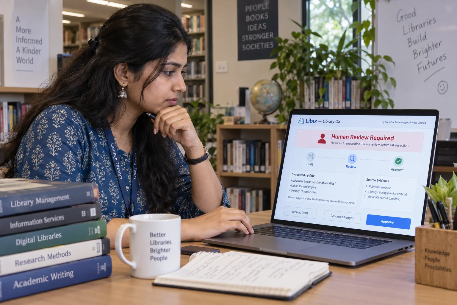 Study library manager reviewing an AI recommendation in Libix before an operational decision