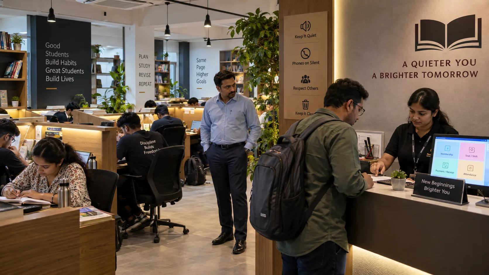 New Indian study library testing memberships seats payments and operations during soft launch