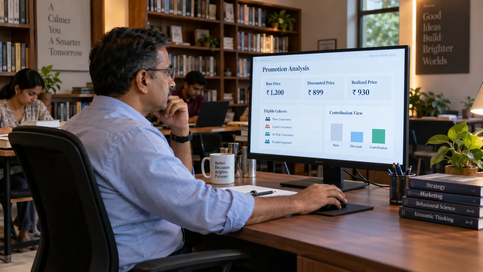 Study library manager comparing base price discounted price and realized price
