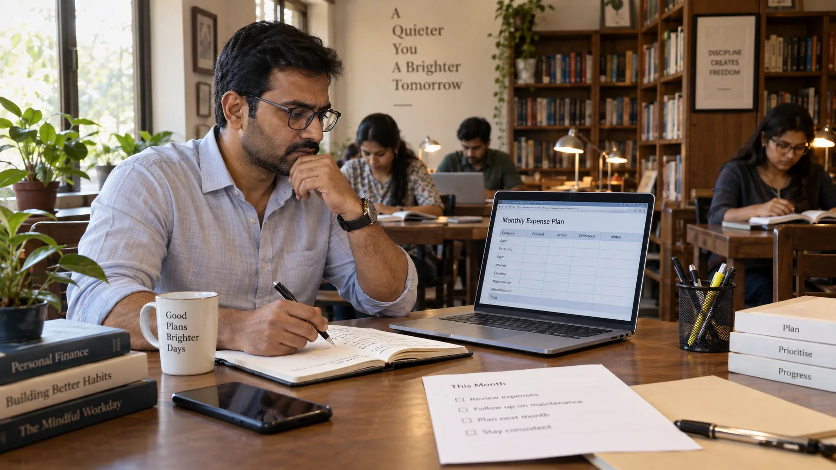 Major monthly expense categories for operating a study library