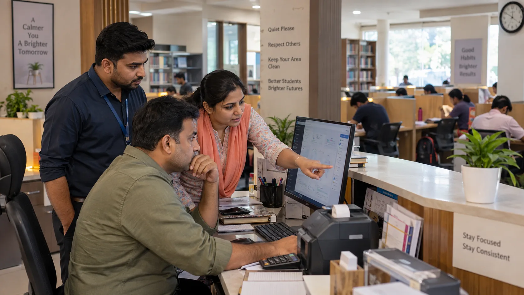 Study library owner and staff evaluating software against memberships, payments, seats and daily operations