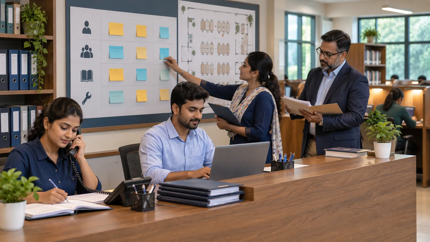 Study library staff handling routine operations with role-based access in Libix Library OS